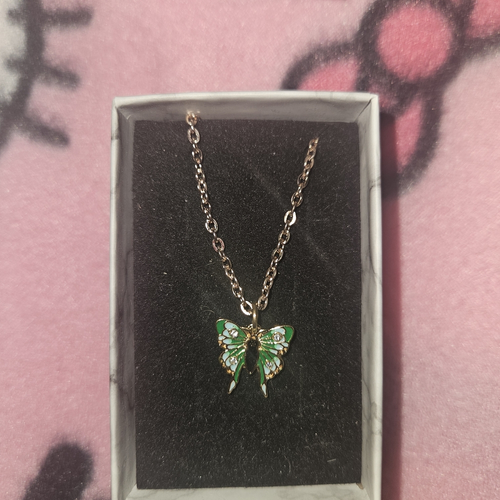 Green Butterfly Pendant Necklace